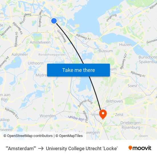 ""Amsterdam"" to University College Utrecht 'Locke' map