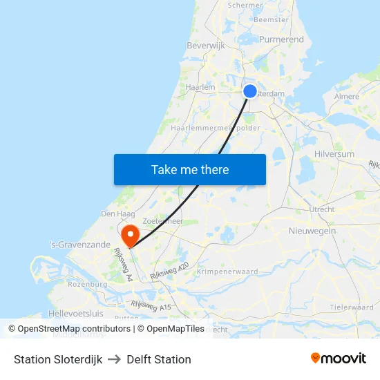 Station Sloterdijk to Delft Station map