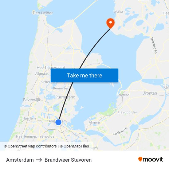 Amsterdam to Brandweer Stavoren map