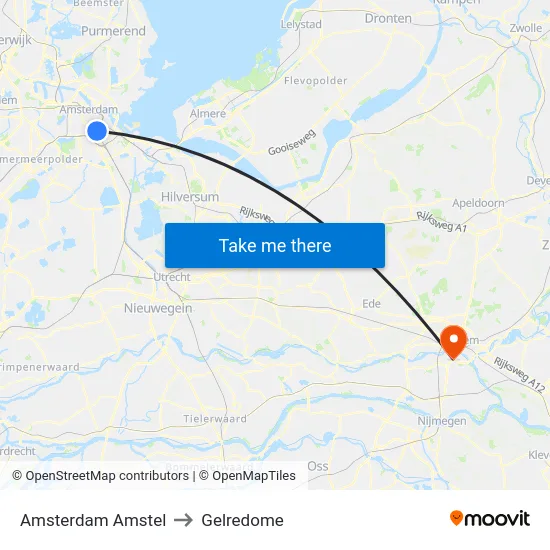 Amsterdam Amstel to Gelredome map