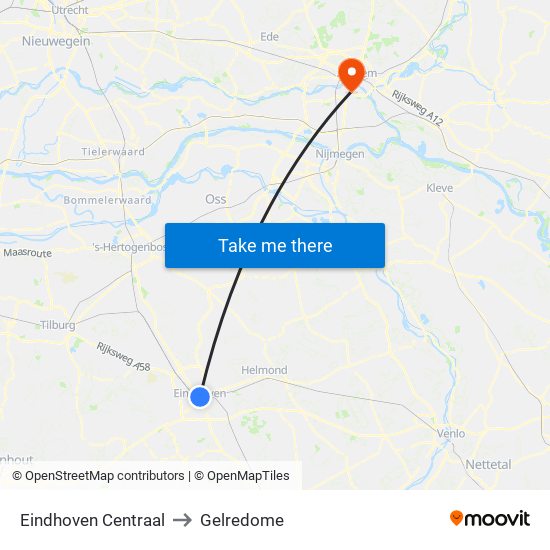 Eindhoven Centraal to Gelredome map