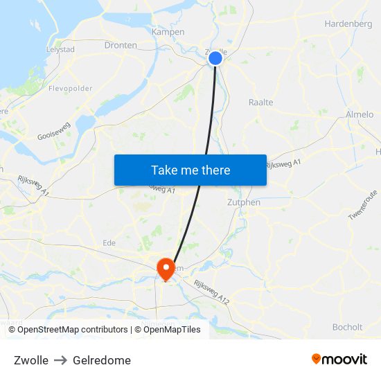 Zwolle to Gelredome map