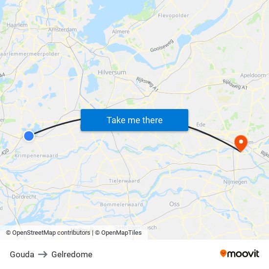 Gouda to Gelredome map