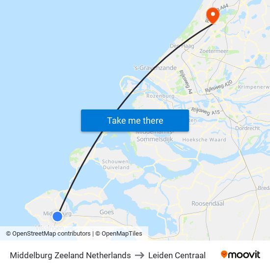 Middelburg Zeeland Netherlands to Leiden Centraal map