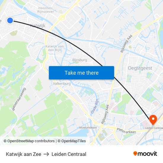 Katwijk aan Zee to Leiden Centraal map