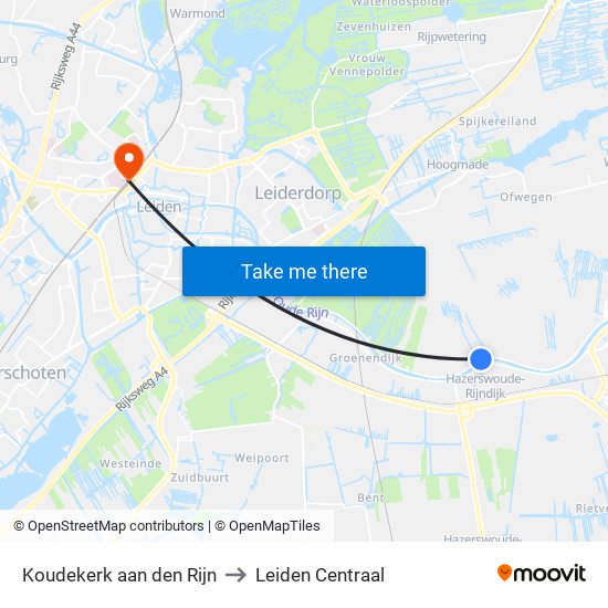 Koudekerk aan den Rijn to Leiden Centraal map