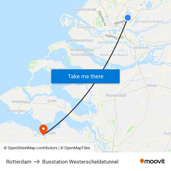 Rotterdam to Busstation Westerscheldetunnel map