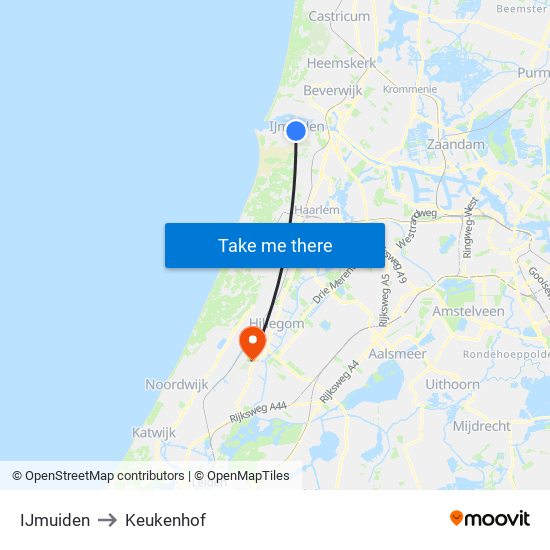 IJmuiden to Keukenhof map