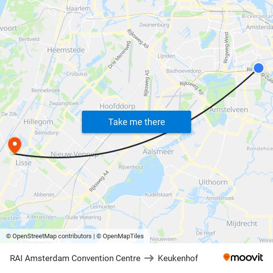 RAI Amsterdam Convention Centre to Keukenhof map