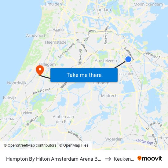 Hampton By Hilton Amsterdam Arena Boulevard to Keukenhof map