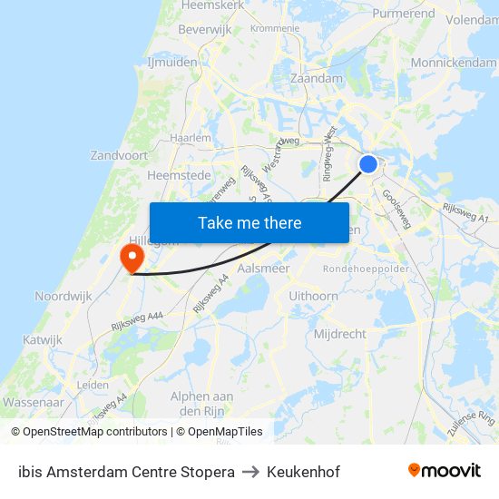 ibis Amsterdam Centre Stopera to Keukenhof map