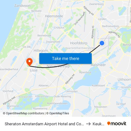 Sheraton Amsterdam Airport Hotel and Conference Center Schiphol to Keukenhof map