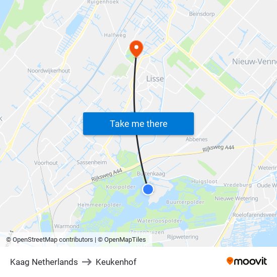 Kaag Netherlands to Keukenhof map