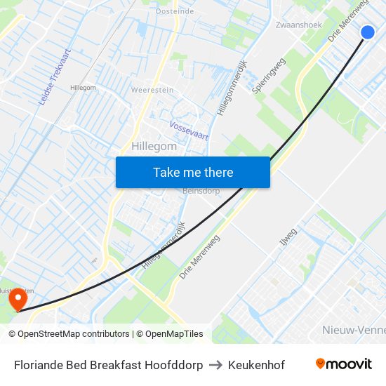 Floriande Bed Breakfast Hoofddorp to Keukenhof map