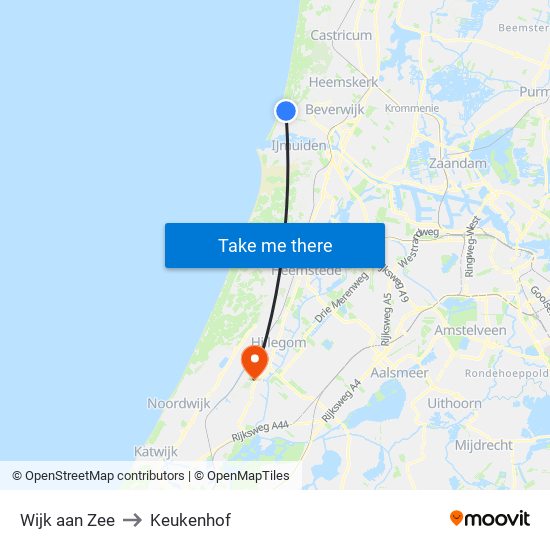 Wijk aan Zee to Keukenhof map
