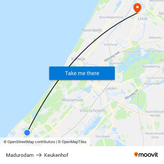 Madurodam to Keukenhof map