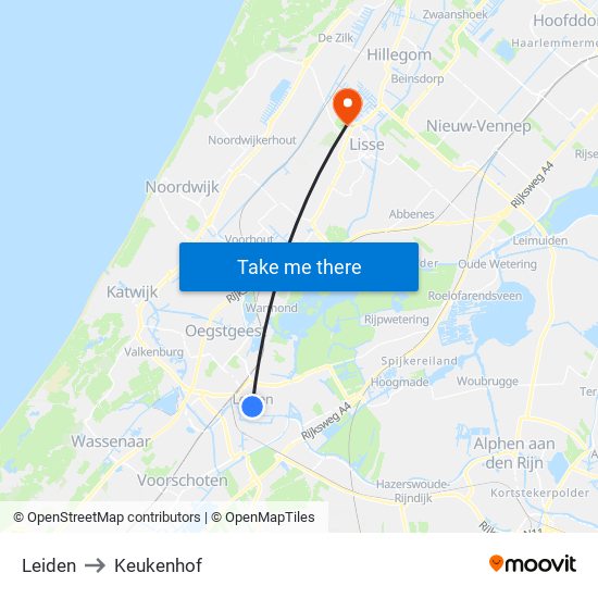 Leiden to Keukenhof map