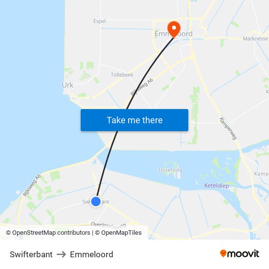 Swifterbant to Emmeloord map