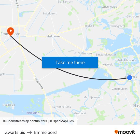 Zwartsluis to Emmeloord map