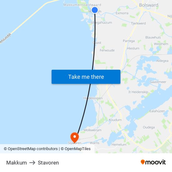 Makkum to Stavoren map