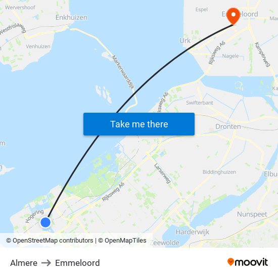 Almere to Emmeloord map