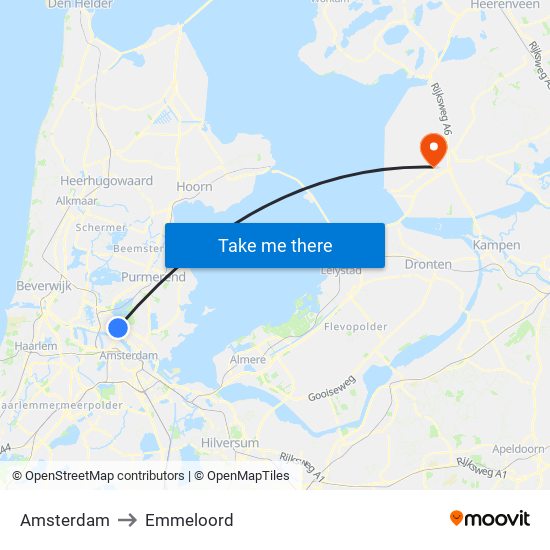 Amsterdam to Emmeloord map