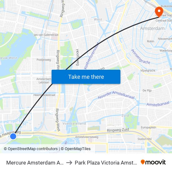 Mercure Amsterdam Airport to Park Plaza Victoria Amsterdam map