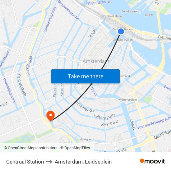 Centraal Station to Amsterdam, Leidseplein map