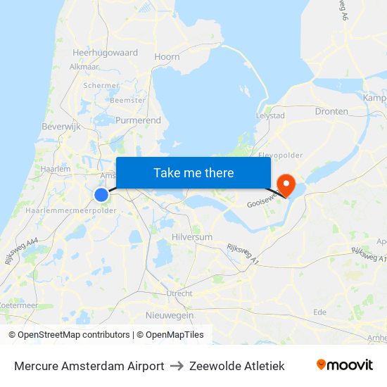 Mercure Amsterdam Airport to Zeewolde Atletiek map