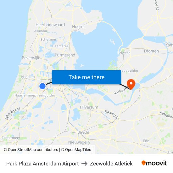 Park Plaza Amsterdam Airport to Zeewolde Atletiek map
