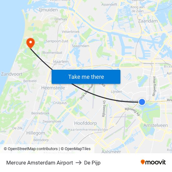 Mercure Amsterdam Airport to De Pijp map
