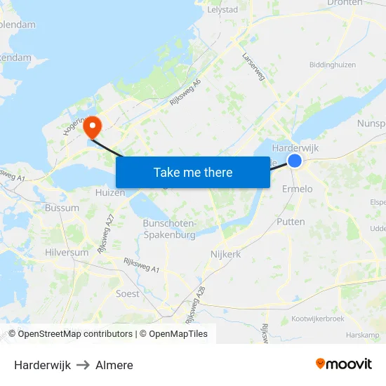 Harderwijk to Almere map