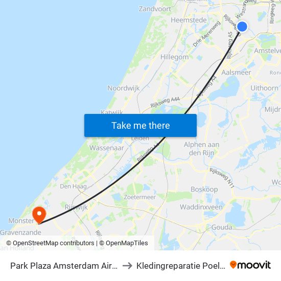 Park Plaza Amsterdam Airport to Kledingreparatie Poeldijk map