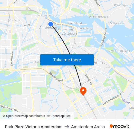 Park Plaza Victoria Amsterdam to Amsterdam Arena map