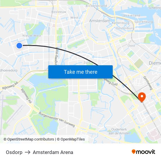 Osdorp to Amsterdam Arena map