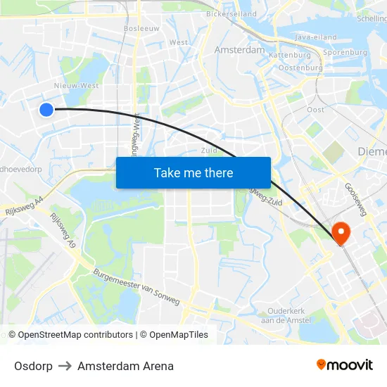 Osdorp to Amsterdam Arena map
