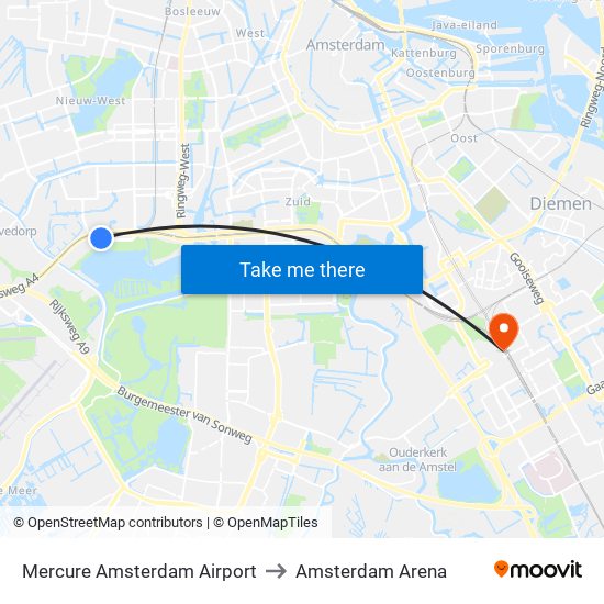 Mercure Amsterdam Airport to Amsterdam Arena map