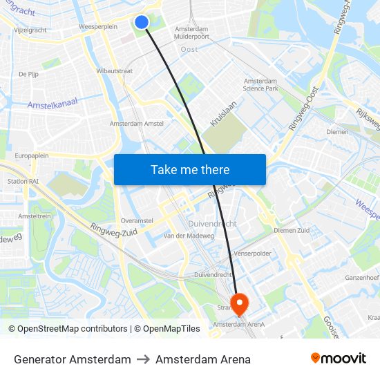 Generator Amsterdam to Amsterdam Arena map