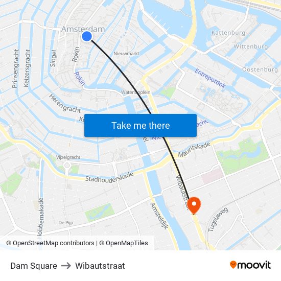 Dam Square to Wibautstraat map