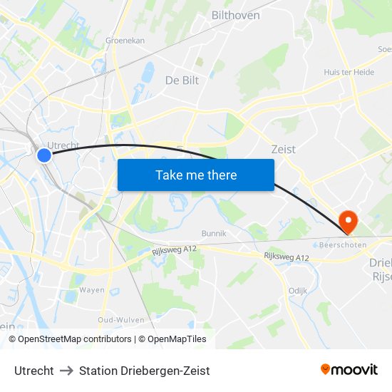 Utrecht to Station Driebergen-Zeist map