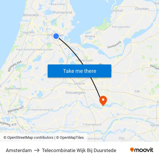 Amsterdam to Telecombinatie Wijk Bij Duurstede map