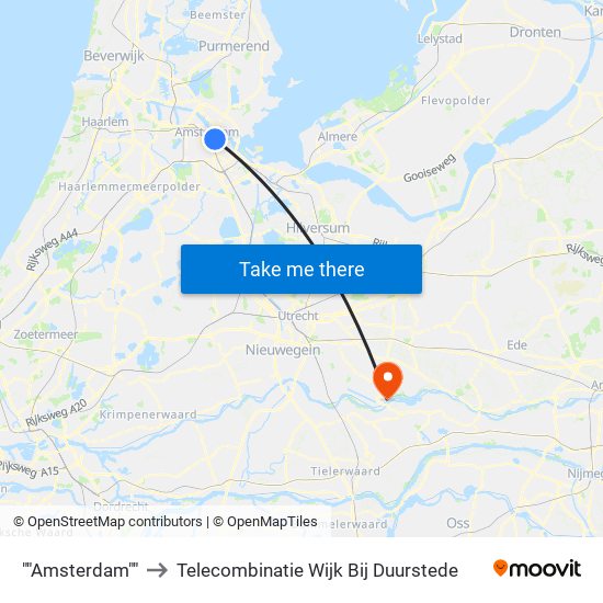 ""Amsterdam"" to Telecombinatie Wijk Bij Duurstede map