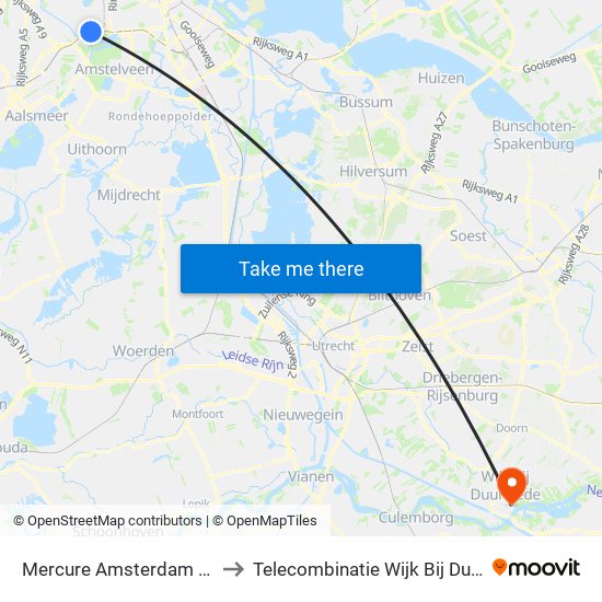 Mercure Amsterdam Airport to Telecombinatie Wijk Bij Duurstede map