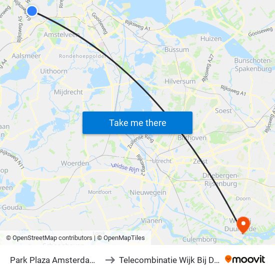 Park Plaza Amsterdam Airport to Telecombinatie Wijk Bij Duurstede map