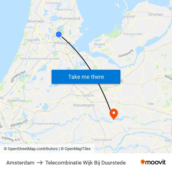 Amsterdam to Telecombinatie Wijk Bij Duurstede map