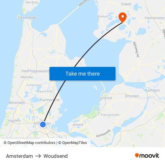 Amsterdam to Woudsend map