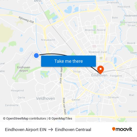 Eindhoven Airport EIN to Eindhoven Centraal map