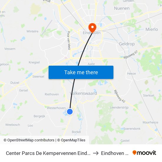 Center Parcs De Kempervennen Eindhoven Westerhoven to Eindhoven Centraal map