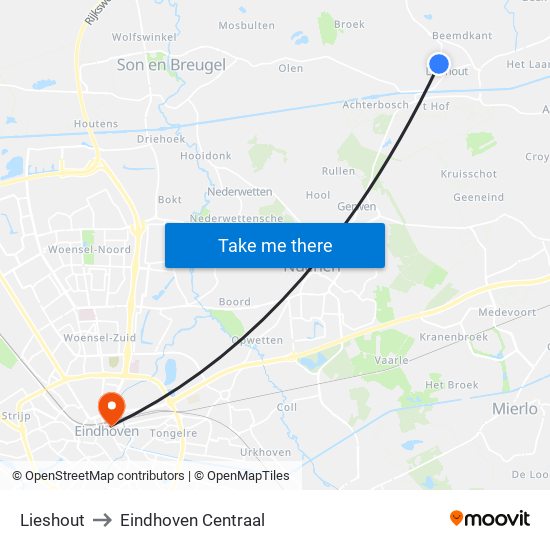 Lieshout to Eindhoven Centraal map