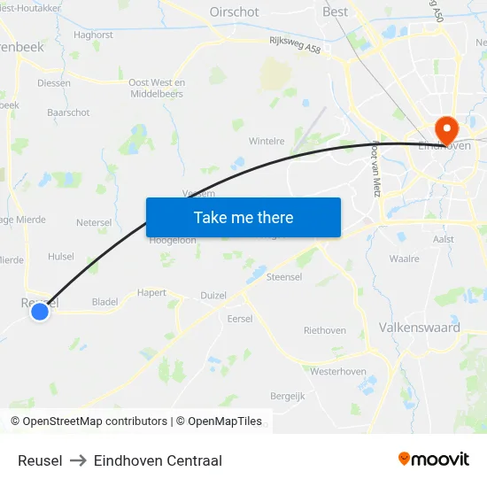 Reusel to Eindhoven Centraal map